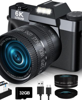 2024 Upgrade VJIANGER Digital Camera for Photography Vlogging Camera for YouTube with WiFi, 180° Flip Screen, 16X Digital Zoom, 52mm Lens, 2 Batteries, 32GB Micro SD Card(Black)