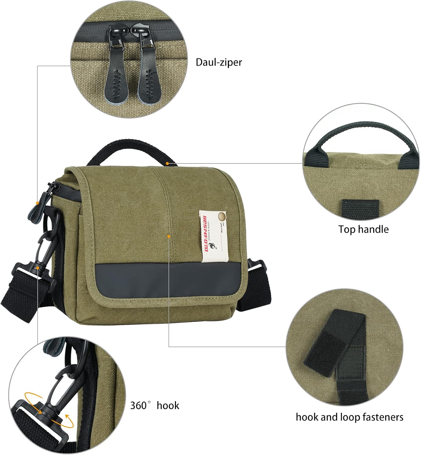 Besnfoto Camera Bag Small Mirrorless Camera Shoulder Bag Purse Waterproof Canvas Cute Compact Camera Messenger Bag Case for Women and Men - Image 3