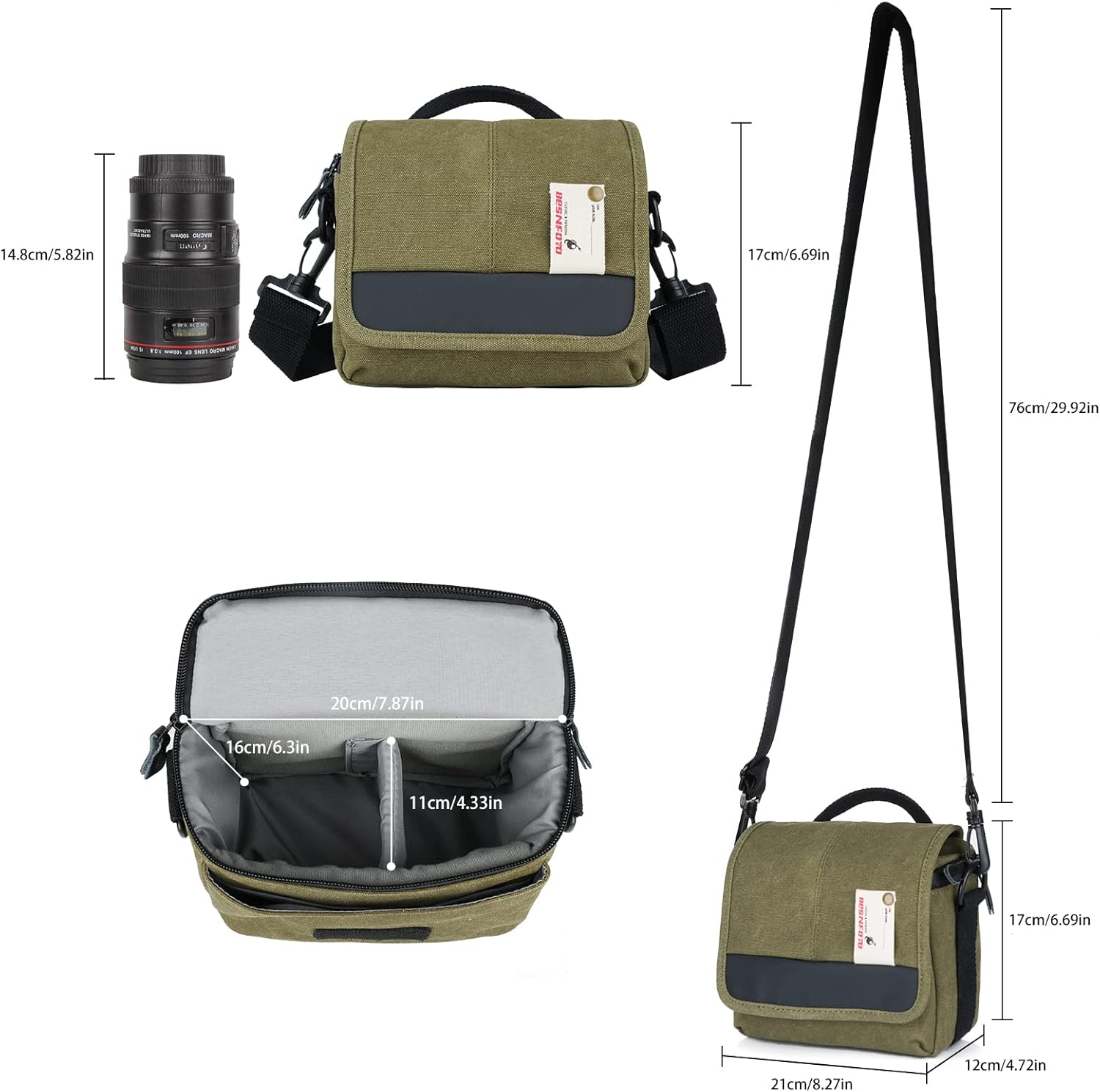 Besnfoto Camera Bag Small Mirrorless Camera Shoulder Bag Purse Waterproof Canvas Cute Compact Camera Messenger Bag Case for Women and Men - Image 4