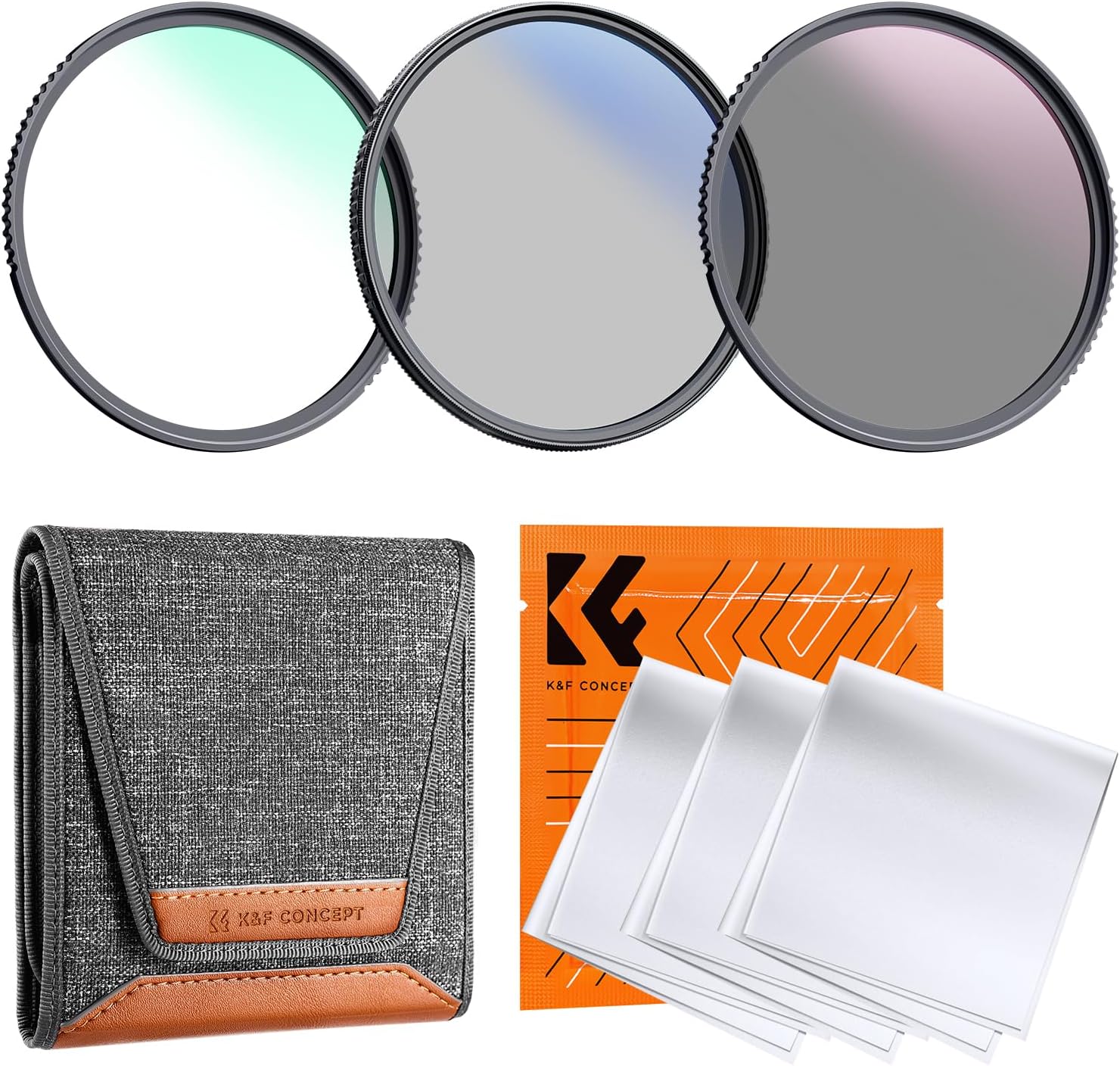 K&F Concept 55mm UV/CPL/ND Lens Filter Kit (3 Pieces)-18 Multi-Layer Coatings, UV Filter + Polarizer Filter + Neutral Density Filter (ND4) + Cleaning Cloth+ Filter Pouch for Camera Lens (K-Series)