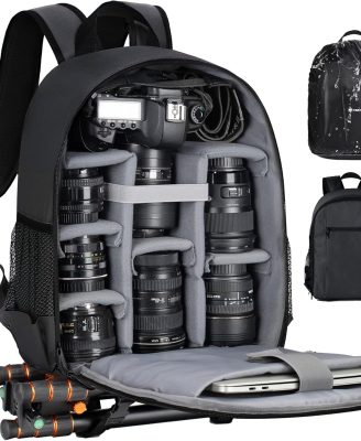 TARION Camera Backpack Bag Small - Professional DSLR Camera Bag with Waterproof Rain Cover Laptop Compartment Photograhy Backpack Case Black TB-S